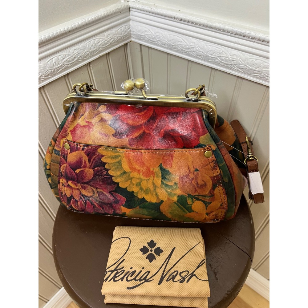 Patricia Nash Floral Leather Kiss Lock Satchel Bag Multi Color Vintage Style NEW - Picture 5 of 11